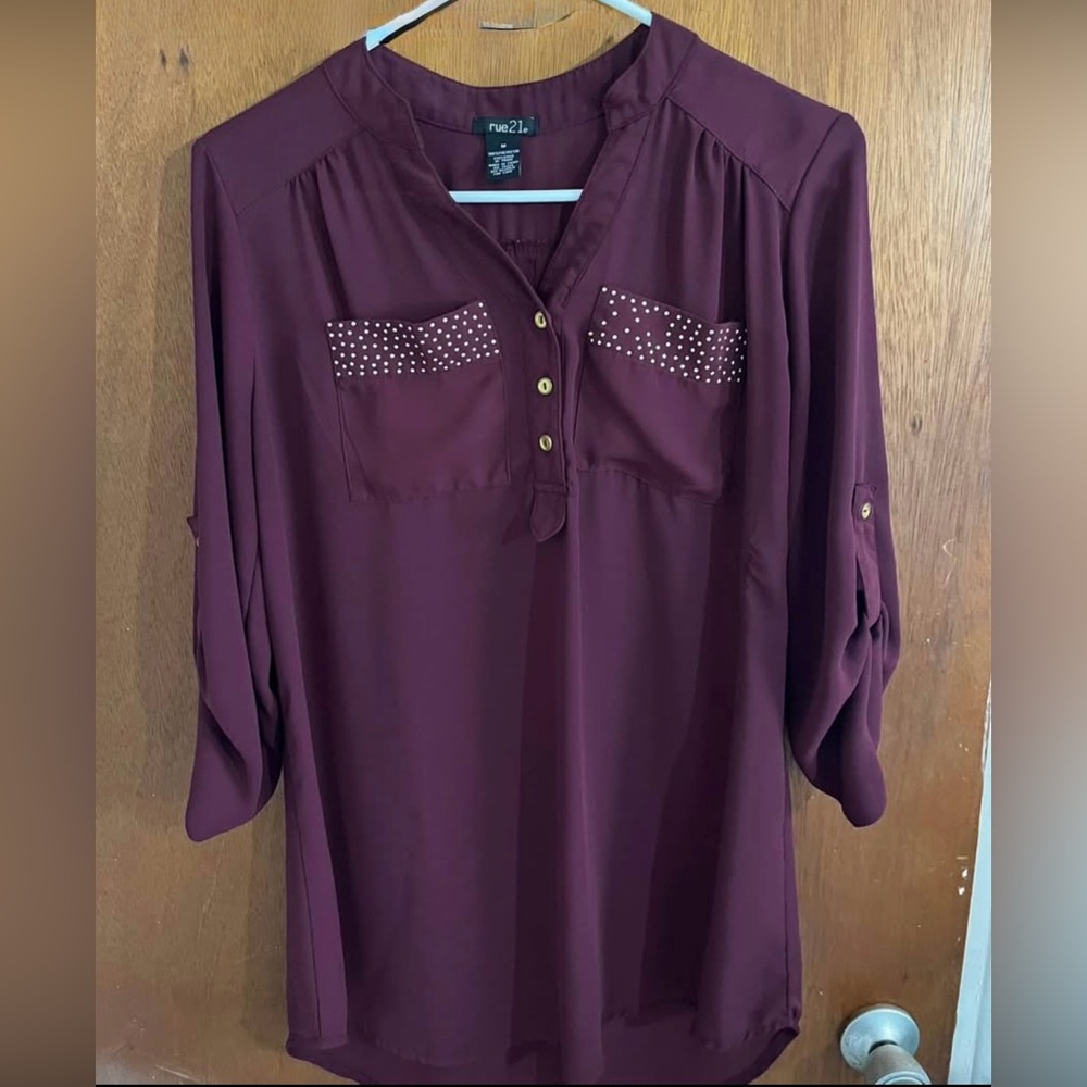 Rue21 Burgundy Blouse with Gold Buttons